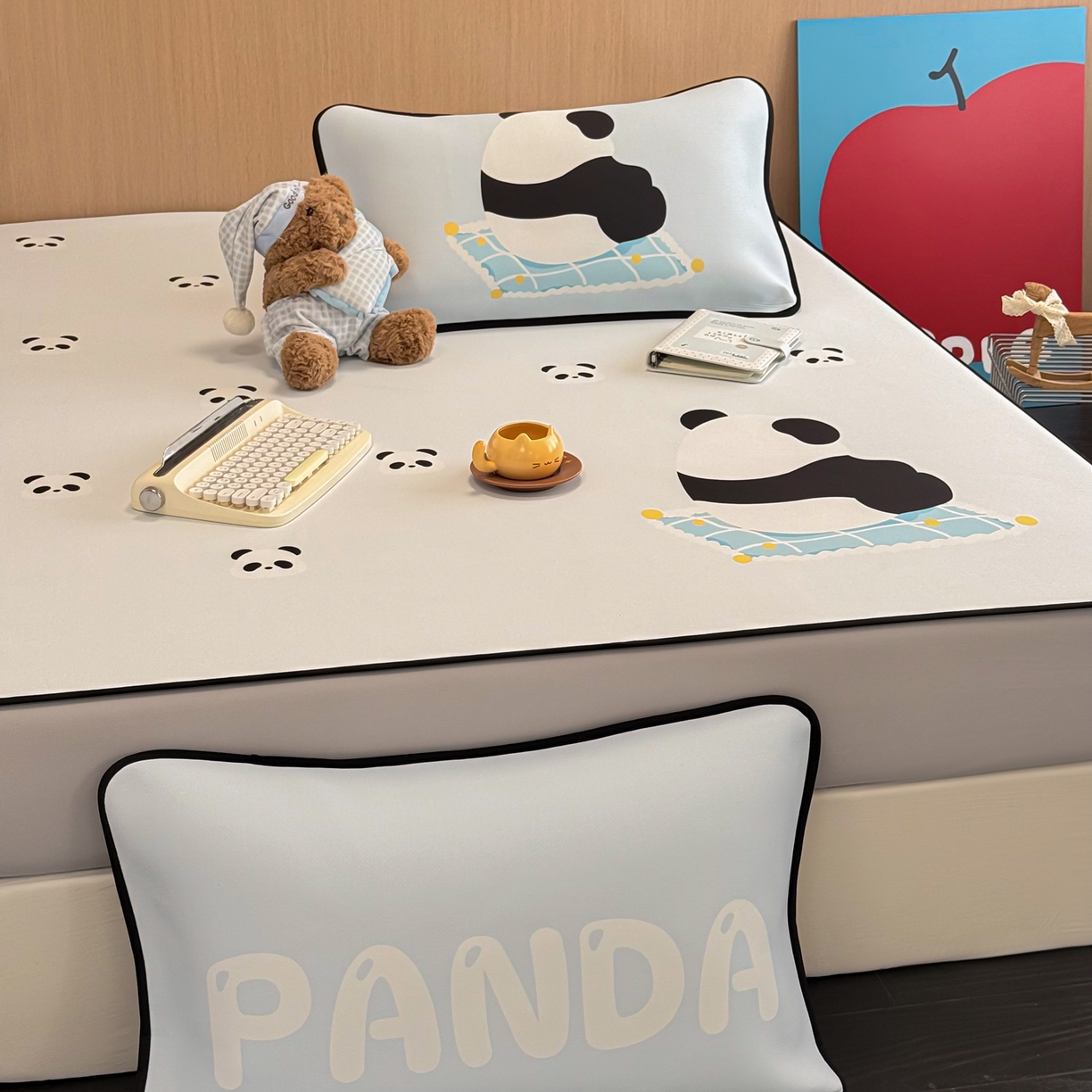 91家纺网 家纺一手货源 找家纺 懒猫家纺 2026新款大版卡通云感果冻床席床笠凉席 奶白团团-床笠款