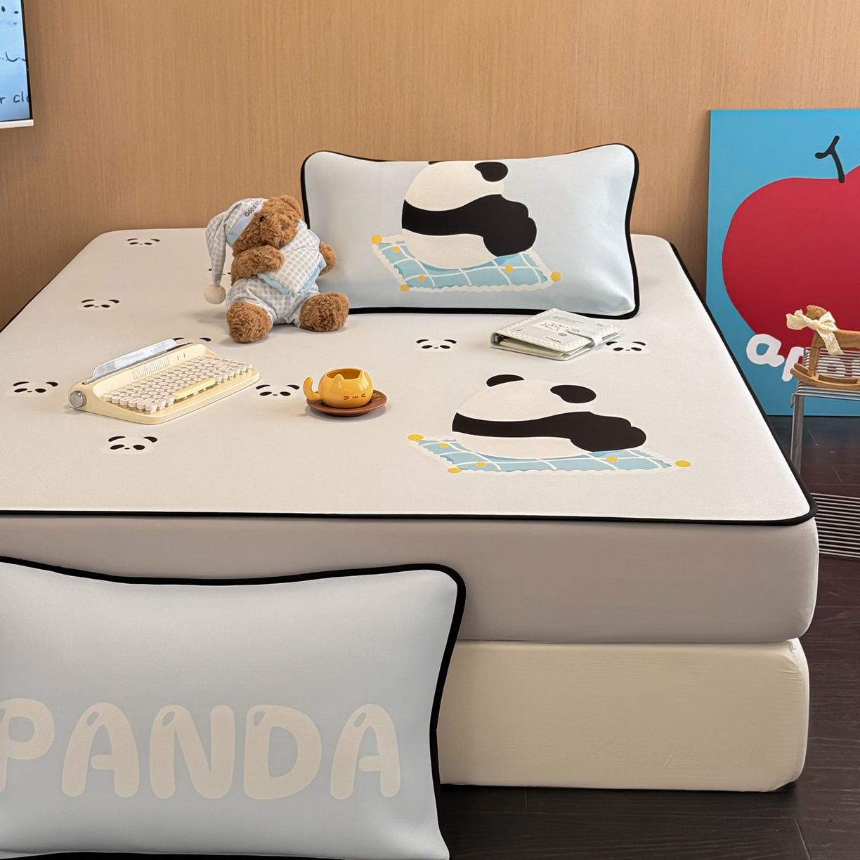 91家纺网 家纺一手货源 找家纺 懒猫家纺 2026新款大版卡通云感果冻床席床笠凉席 奶白团团-床笠款