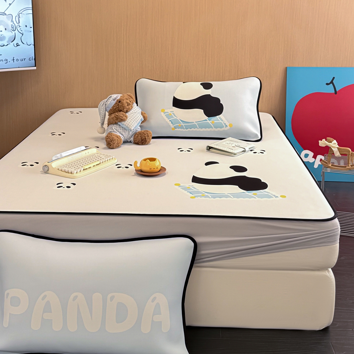 91家纺网 家纺一手货源 找家纺 懒猫家纺 2026新款大版卡通云感果冻床席床笠凉席 奶白团团-床笠款