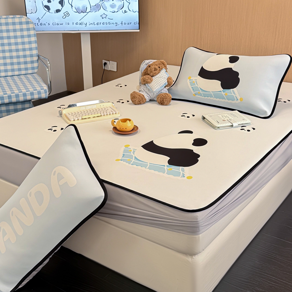 91家纺网 家纺一手货源 找家纺 懒猫家纺 2026新款大版卡通云感果冻床席床笠凉席 奶白团团-床笠款