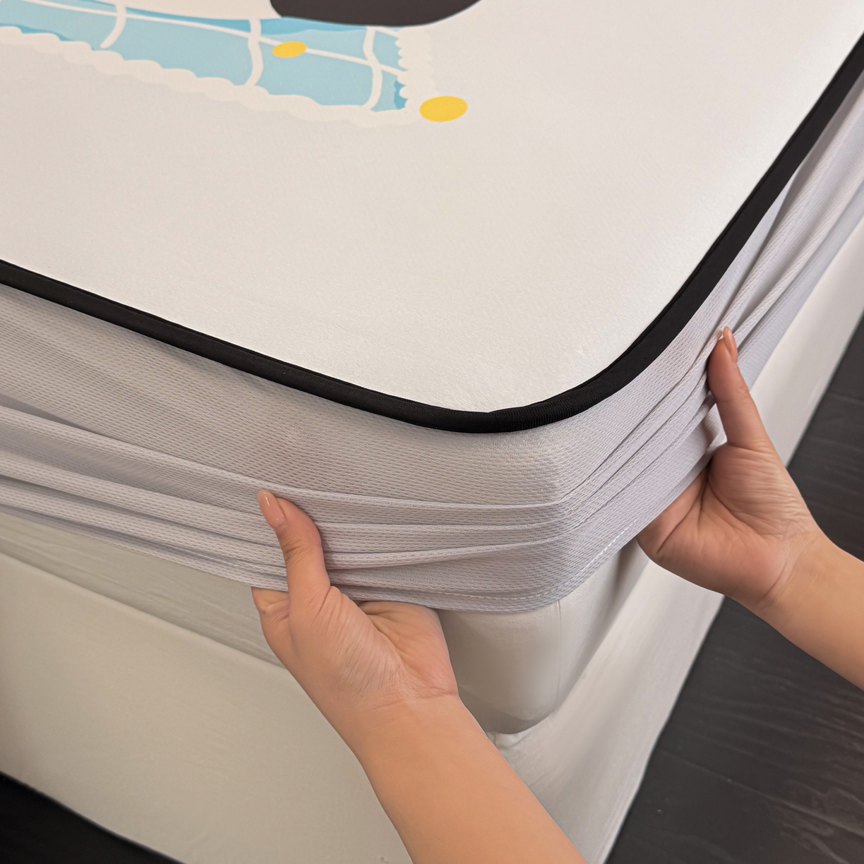 91家纺网 家纺一手货源 找家纺 懒猫家纺 2026新款大版卡通云感果冻床席床笠凉席 奶白团团-床笠款