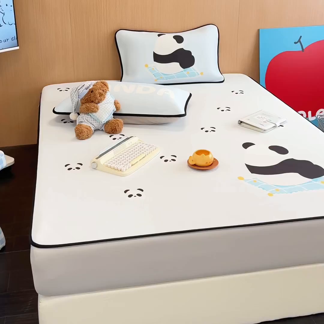 91家纺网 家纺一手货源 找家纺 懒猫家纺 2026新款大版卡通云感果冻床席床笠凉席 奶白团团-床笠款