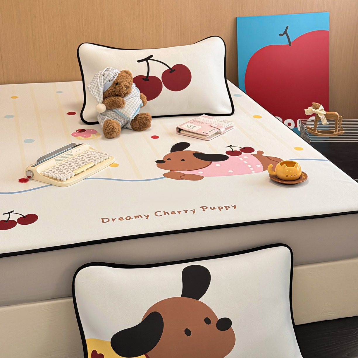 91家纺网 家纺一手货源 找家纺 懒猫家纺 2026新款大版卡通云感果冻床席床笠凉席 糖豆狗狗-床笠款