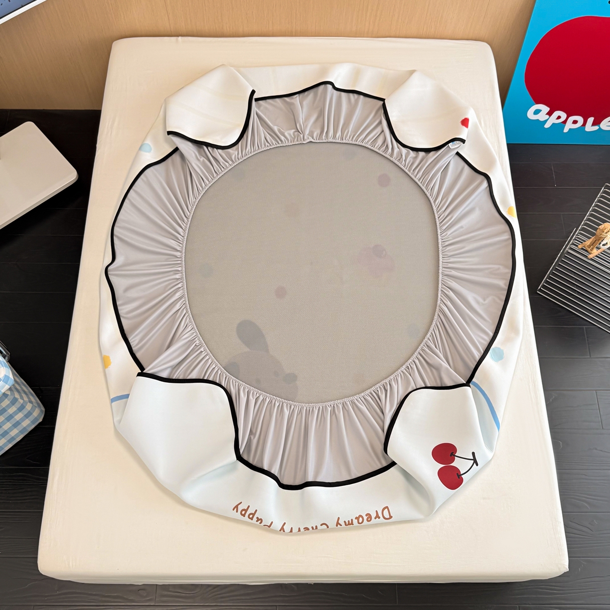 91家纺网 家纺一手货源 找家纺 懒猫家纺 2026新款大版卡通云感果冻床席床笠凉席 糖豆狗狗-床笠款