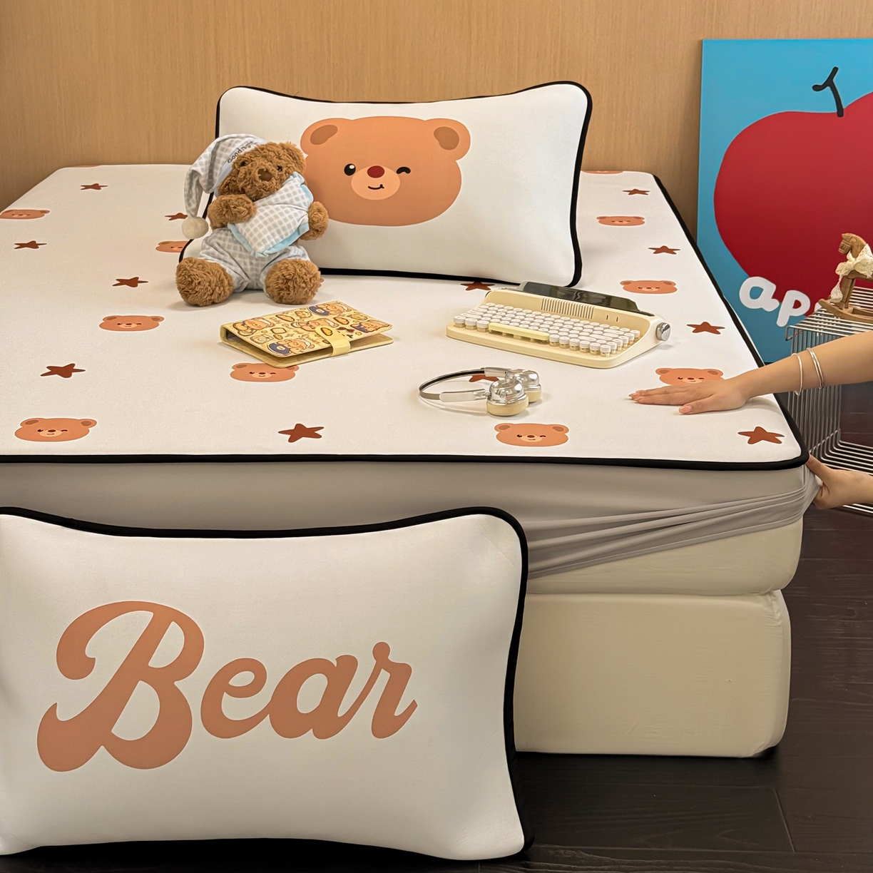 懒猫家纺 2026新款大版卡通云感果冻床席床笠凉席 英伦小熊-床笠款