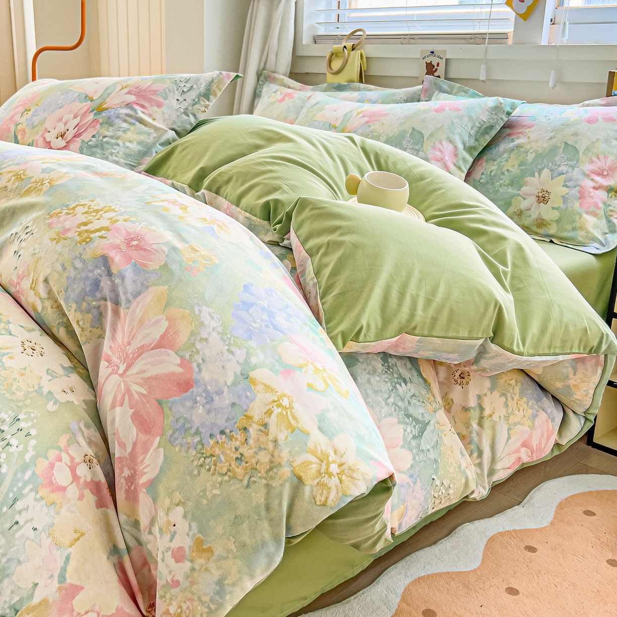 91家纺网 家纺一手货源 找家纺 琪琪阁家纺 2026新款加厚全棉纯棉四件套 白棠雾黎