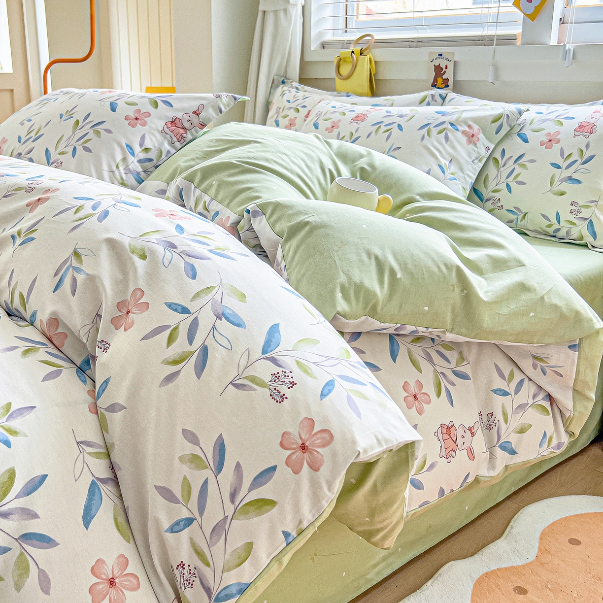 91家纺网 家纺一手货源 找家纺 琪琪阁家纺 2026新款加厚全棉纯棉四件套 扶绿花园