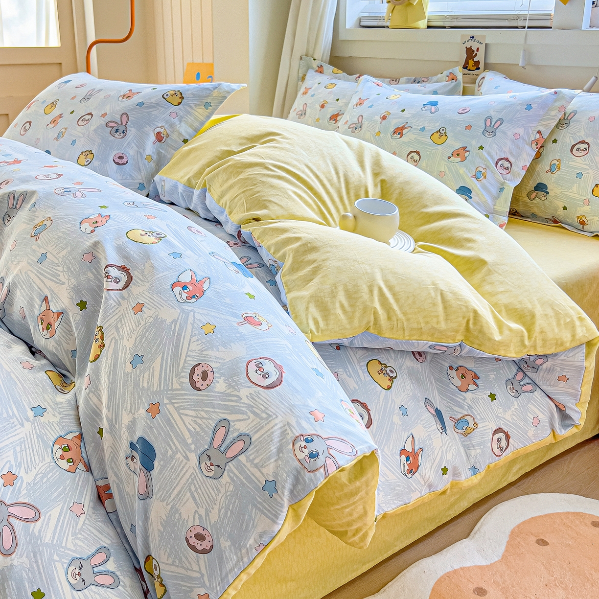 91家纺网 家纺一手货源 找家纺 琪琪阁家纺 2026新款加厚全棉纯棉四件套 萌趣星球