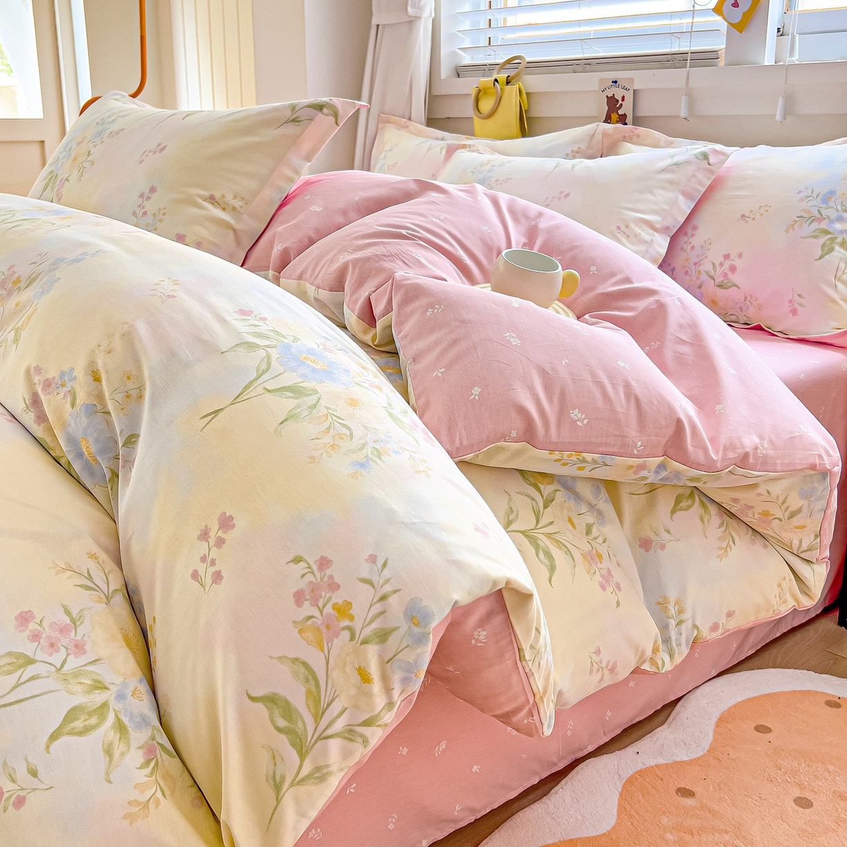 91家纺网 家纺一手货源 找家纺 琪琪阁家纺 2026新款加厚全棉纯棉四件套 琪花瑶草