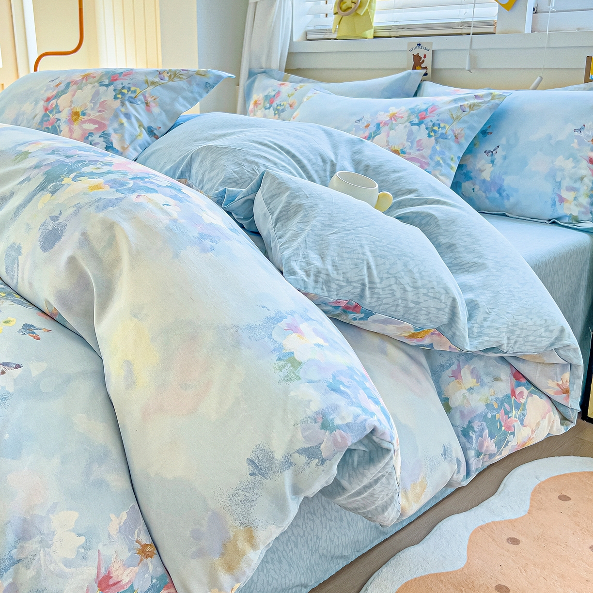 91家纺网 家纺一手货源 找家纺 琪琪阁家纺 2026新款加厚全棉纯棉四件套 雾里寻花