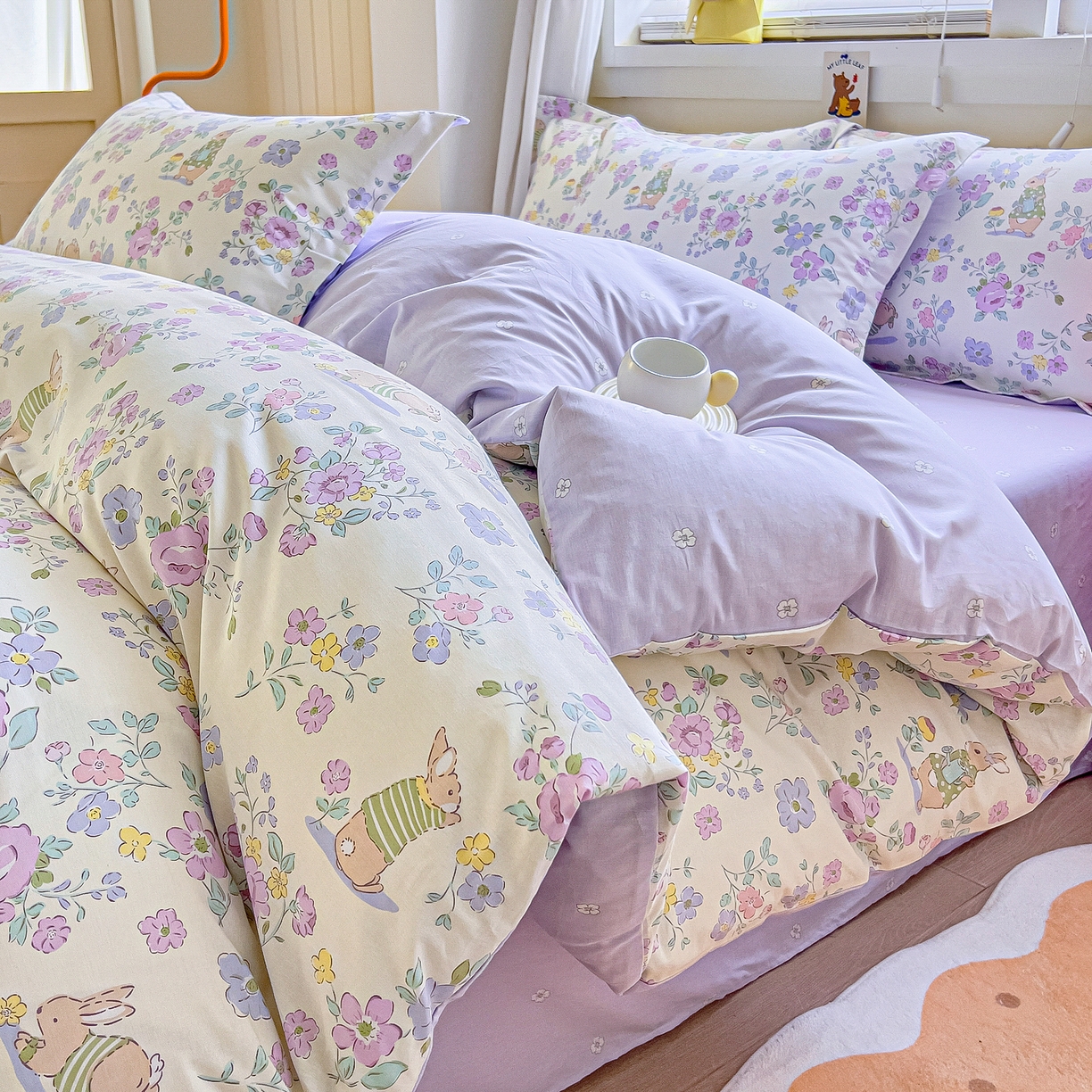 91家纺网 家纺一手货源 找家纺 琪琪阁家纺 2026新款加厚全棉纯棉四件套 醉花兔