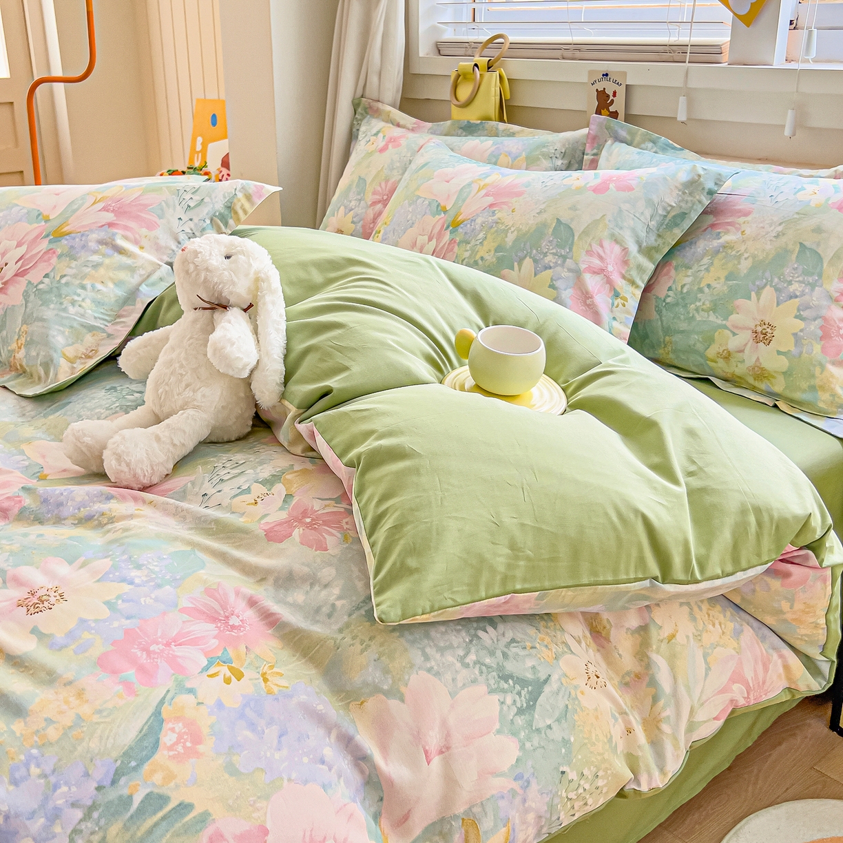 91家纺网 家纺一手货源 找家纺 琪琪阁家纺 2026新款加厚全棉纯棉四件套 白棠雾黎