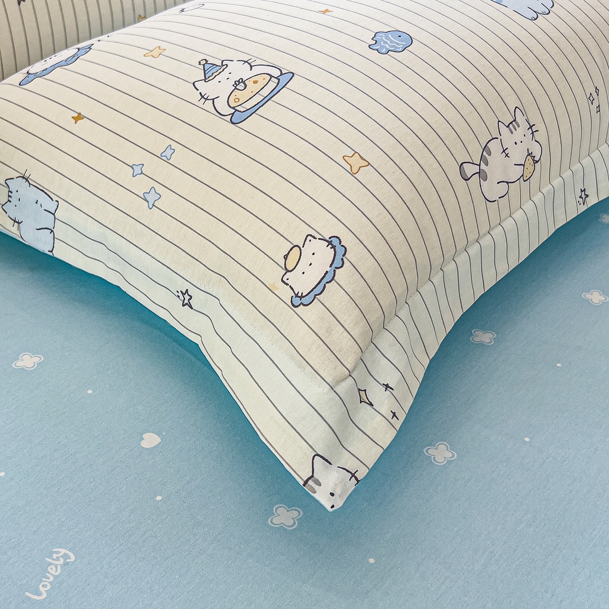 91家纺网 家纺一手货源 找家纺 琪琪阁家纺 2026新款加厚全棉纯棉四件套 蛋糕猫咪