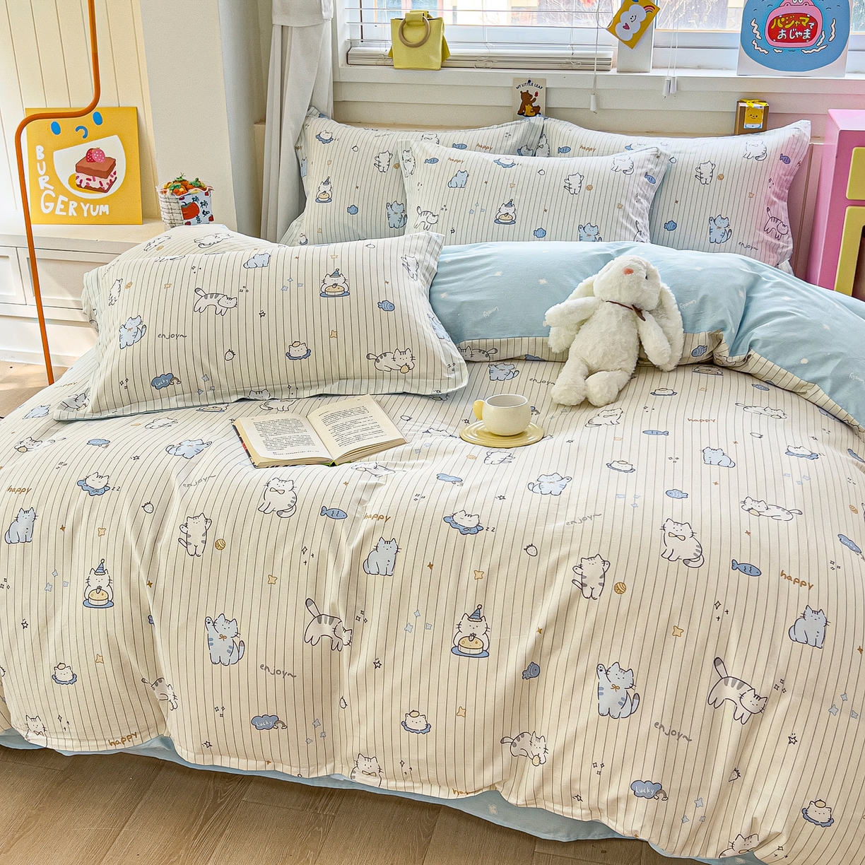 91家纺网 家纺一手货源 找家纺 琪琪阁家纺 2026新款加厚全棉纯棉四件套 蛋糕猫咪