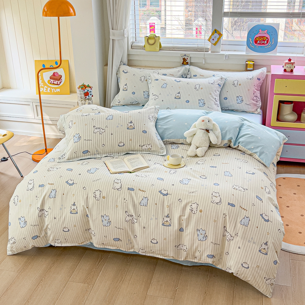 91家纺网 家纺一手货源 找家纺 琪琪阁家纺 2026新款加厚全棉纯棉四件套 蛋糕猫咪