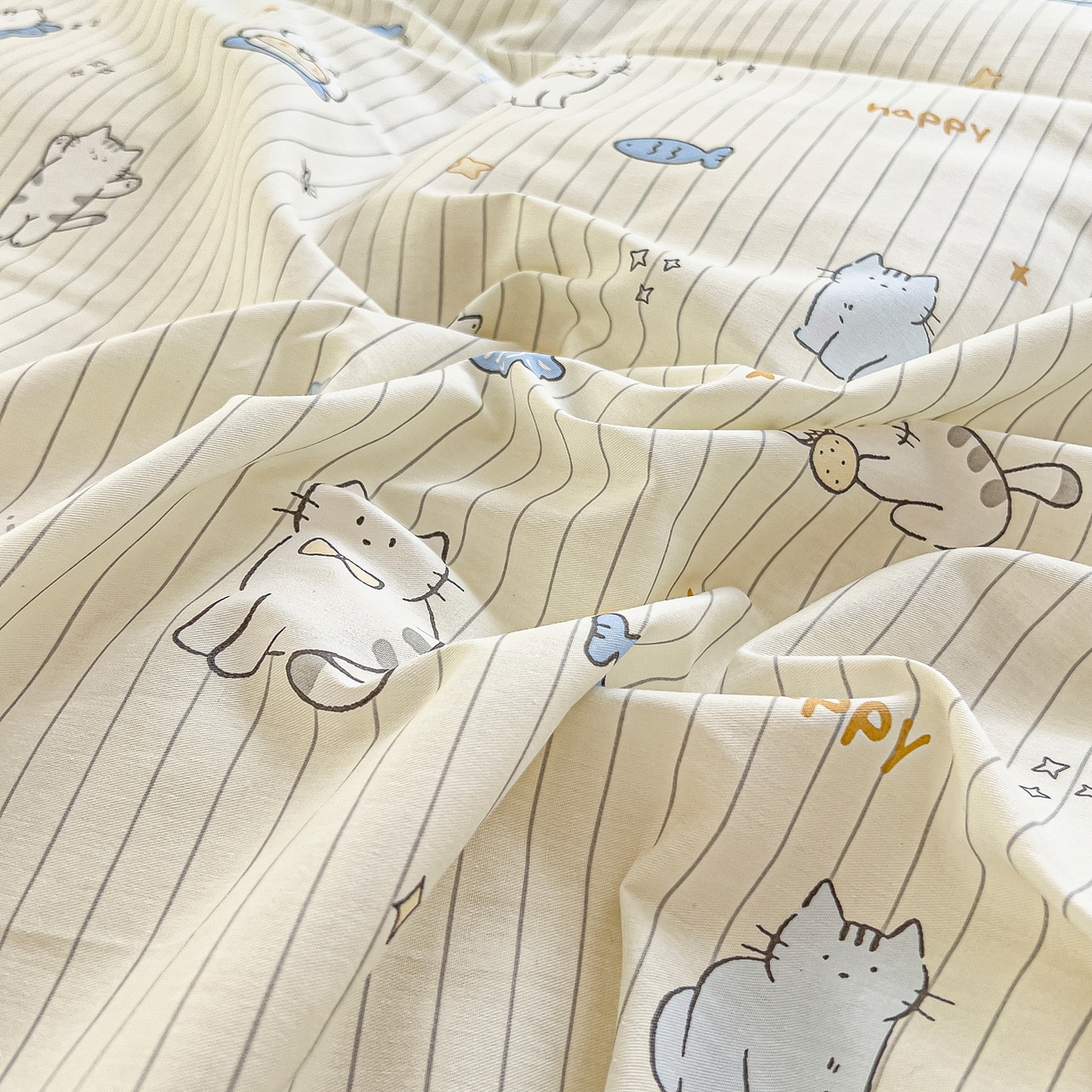 91家纺网 家纺一手货源 找家纺 琪琪阁家纺 2026新款加厚全棉纯棉四件套 蛋糕猫咪