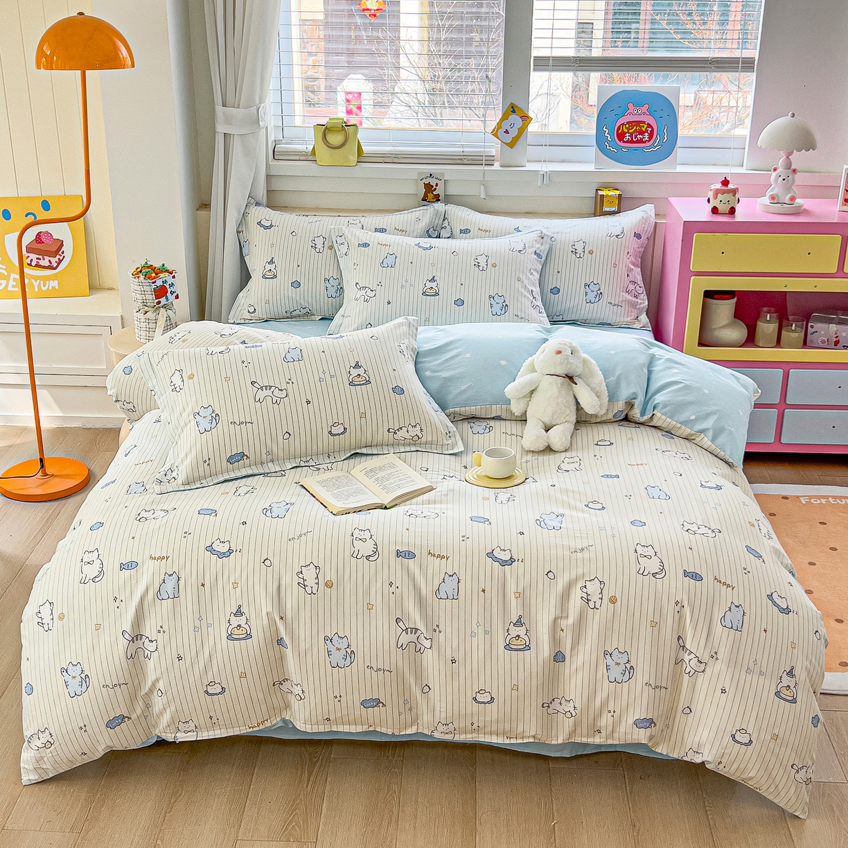 91家纺网 家纺一手货源 找家纺 琪琪阁家纺 2026新款加厚全棉纯棉四件套 蛋糕猫咪