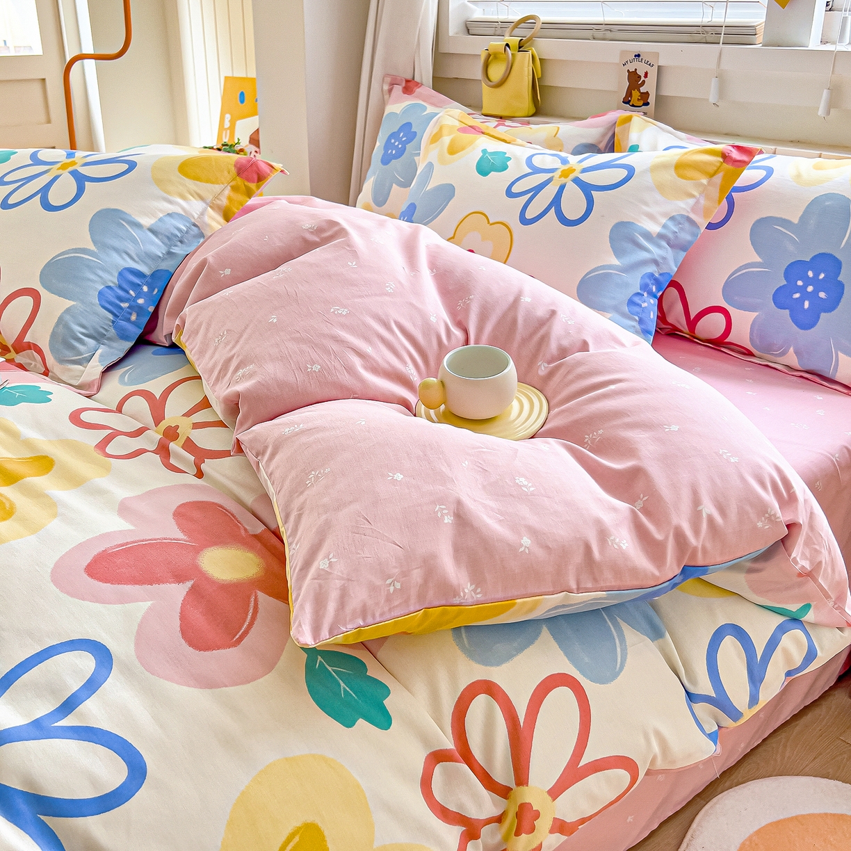 91家纺网 家纺一手货源 找家纺 琪琪阁家纺 2026新款加厚全棉纯棉四件套 粉色爱恋