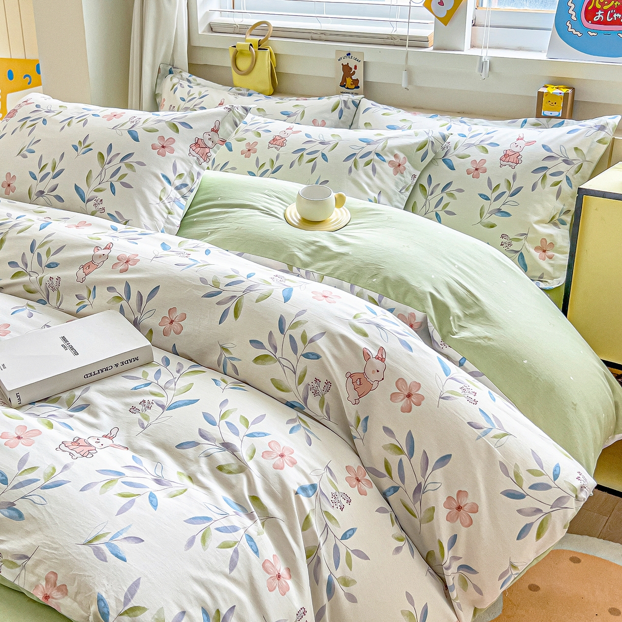 91家纺网 家纺一手货源 找家纺 琪琪阁家纺 2026新款加厚全棉纯棉四件套 扶绿花园