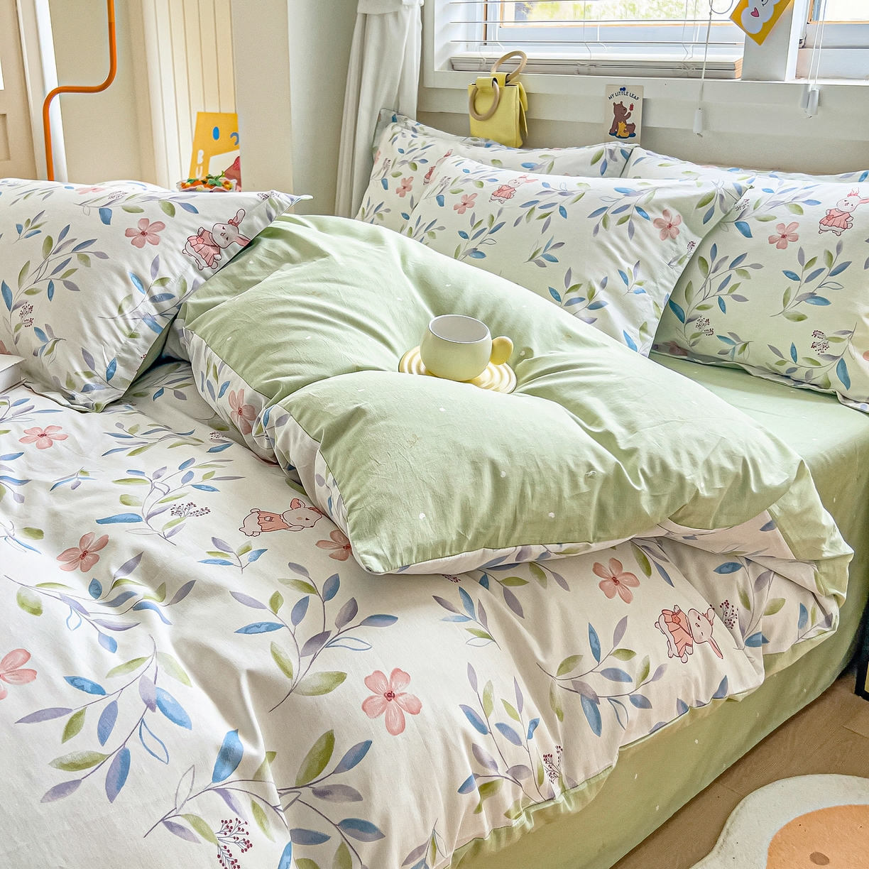 91家纺网 家纺一手货源 找家纺 琪琪阁家纺 2026新款加厚全棉纯棉四件套 扶绿花园