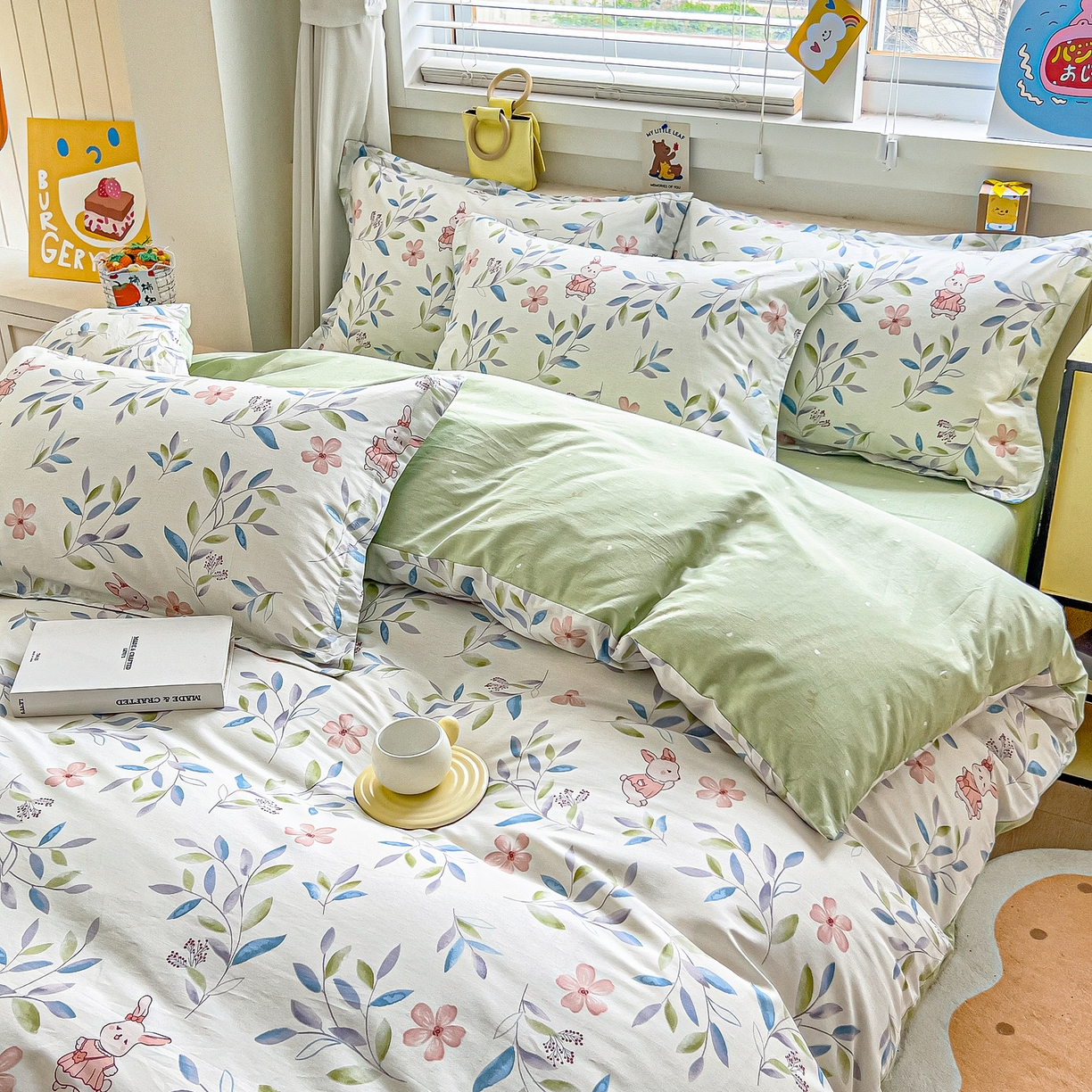 91家纺网 家纺一手货源 找家纺 琪琪阁家纺 2026新款加厚全棉纯棉四件套 扶绿花园