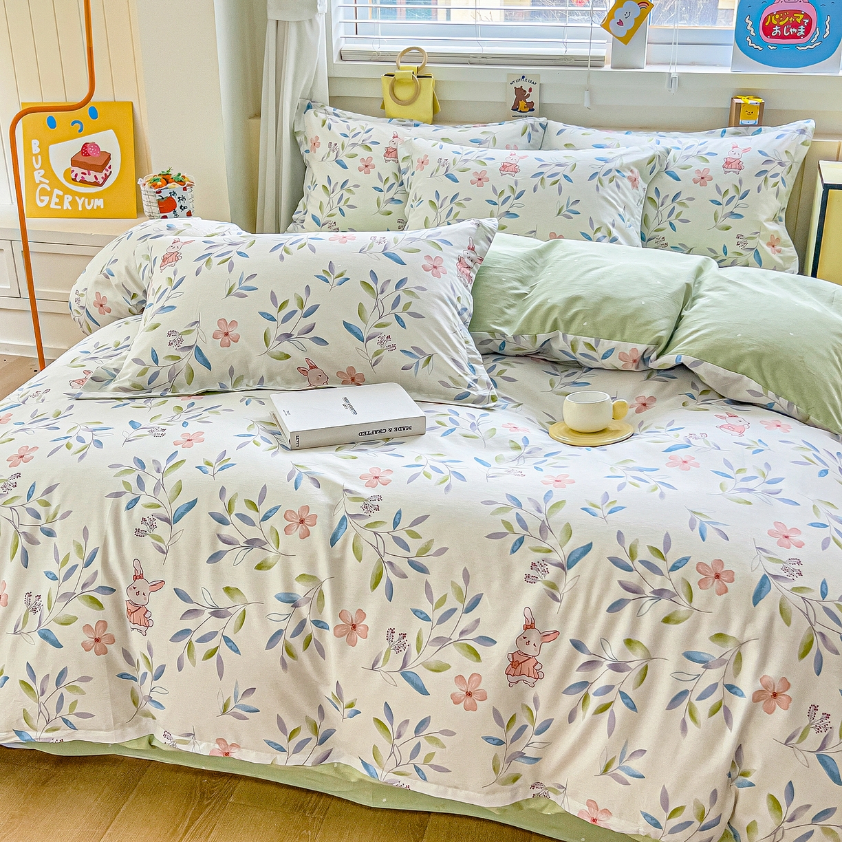 91家纺网 家纺一手货源 找家纺 琪琪阁家纺 2026新款加厚全棉纯棉四件套 扶绿花园