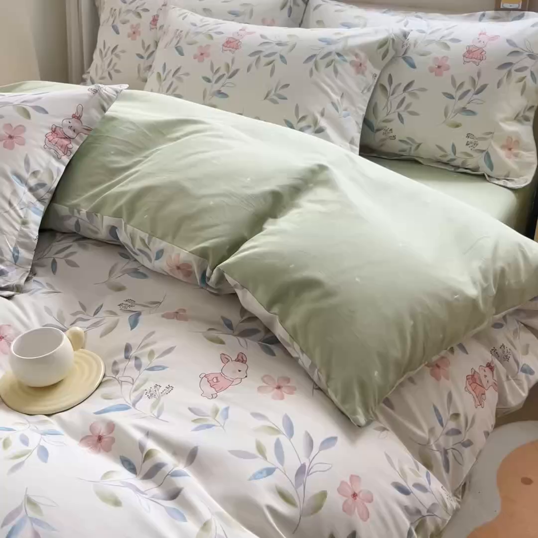 91家纺网 家纺一手货源 找家纺 琪琪阁家纺 2026新款加厚全棉纯棉四件套 扶绿花园