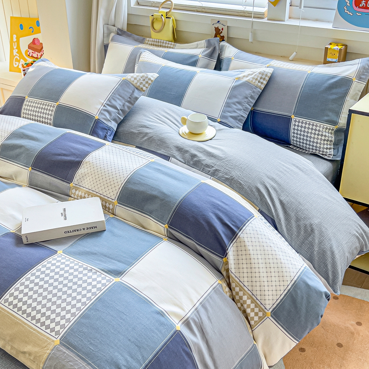 91家纺网 家纺一手货源 找家纺 琪琪阁家纺 2026新款加厚全棉纯棉四件套 蓝色垦丁