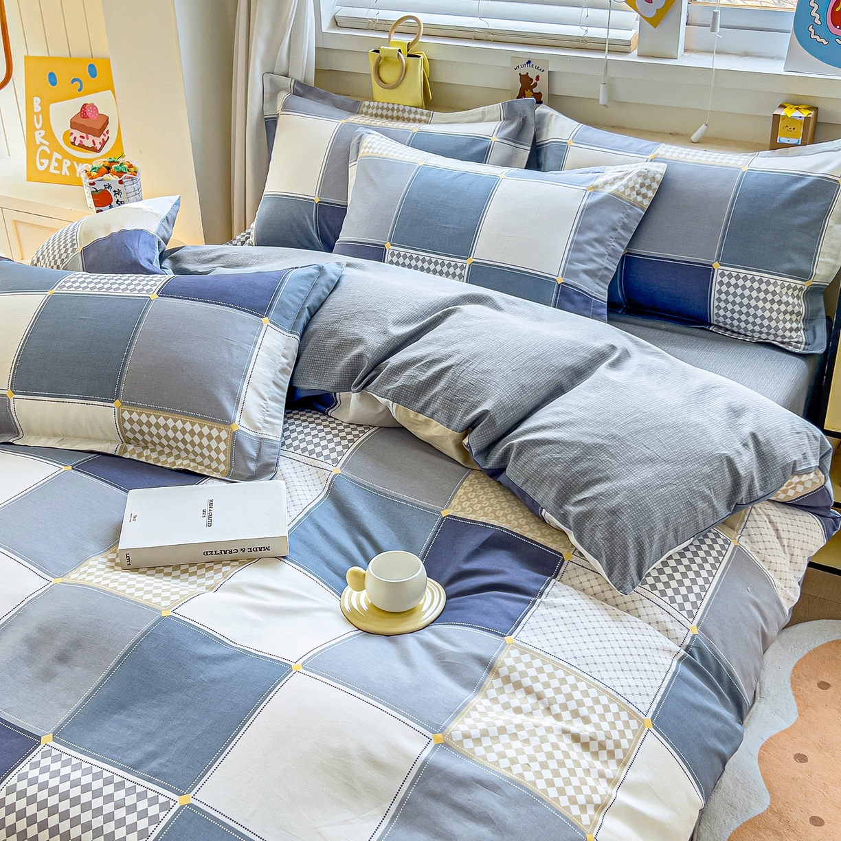 91家纺网 家纺一手货源 找家纺 琪琪阁家纺 2026新款加厚全棉纯棉四件套 蓝色垦丁