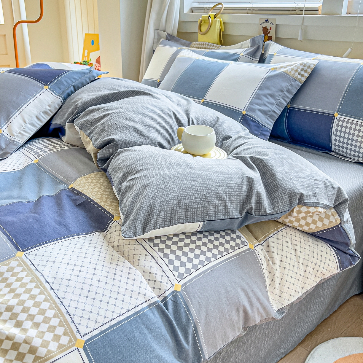 91家纺网 家纺一手货源 找家纺 琪琪阁家纺 2026新款加厚全棉纯棉四件套 蓝色垦丁