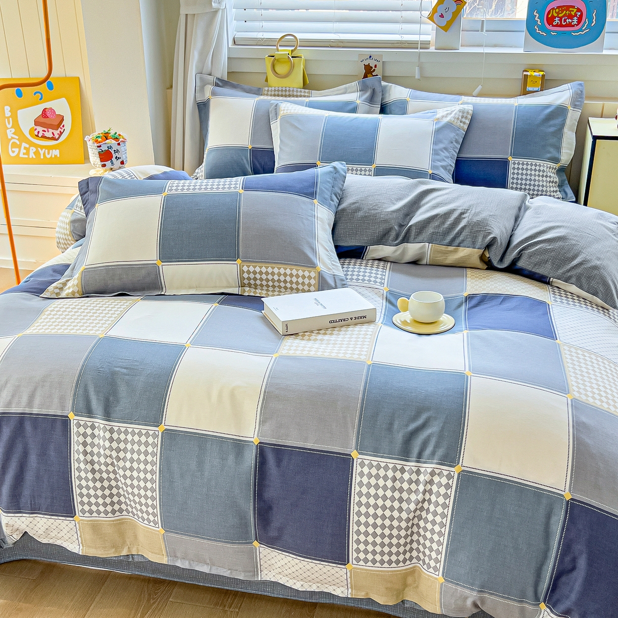 91家纺网 家纺一手货源 找家纺 琪琪阁家纺 2026新款加厚全棉纯棉四件套 蓝色垦丁