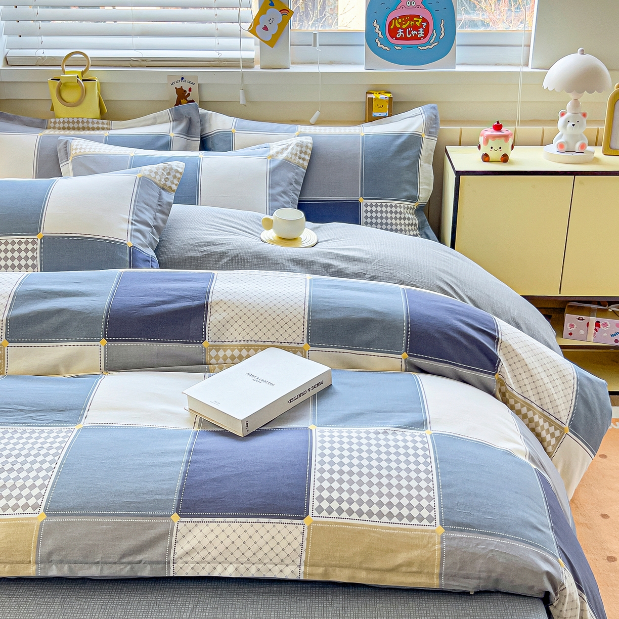 91家纺网 家纺一手货源 找家纺 琪琪阁家纺 2026新款加厚全棉纯棉四件套 蓝色垦丁