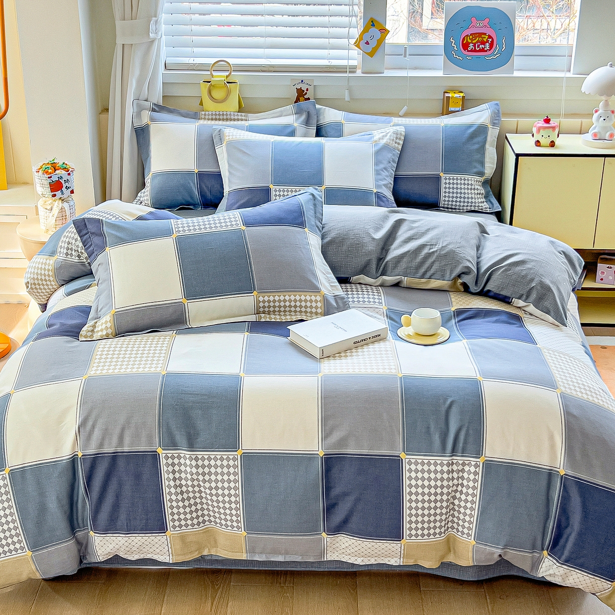 91家纺网 家纺一手货源 找家纺 琪琪阁家纺 2026新款加厚全棉纯棉四件套 蓝色垦丁