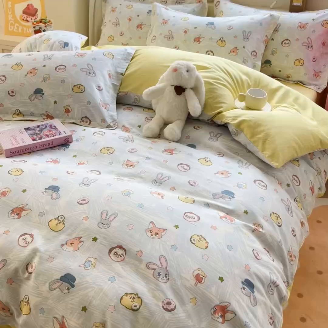 91家纺网 家纺一手货源 找家纺 琪琪阁家纺 2026新款加厚全棉纯棉四件套 萌趣星球