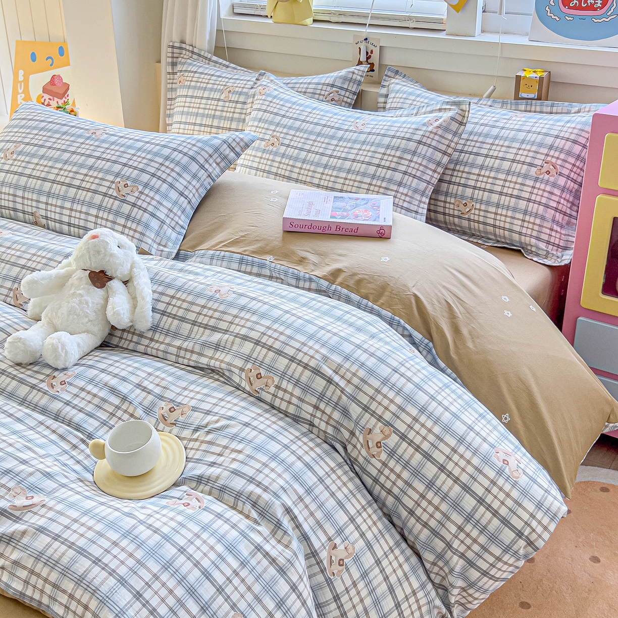 91家纺网 家纺一手货源 找家纺 琪琪阁家纺 2026新款加厚全棉纯棉四件套 木马格