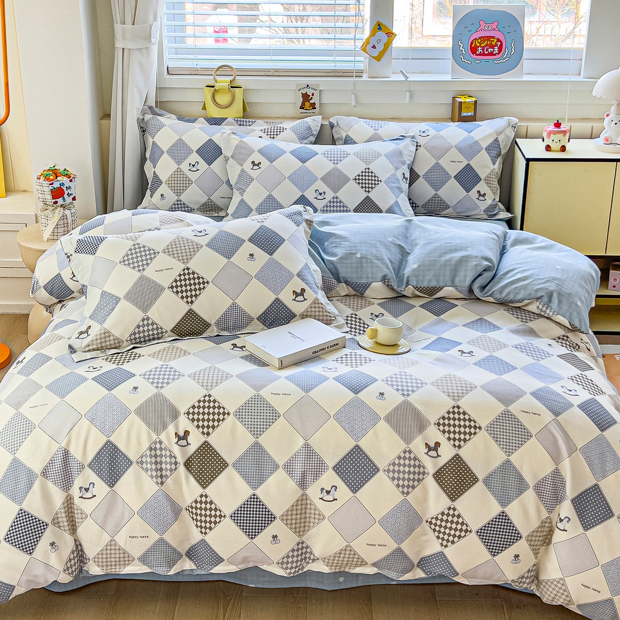 91家纺网 家纺一手货源 找家纺 琪琪阁家纺 2026新款加厚全棉纯棉四件套 木马小诗