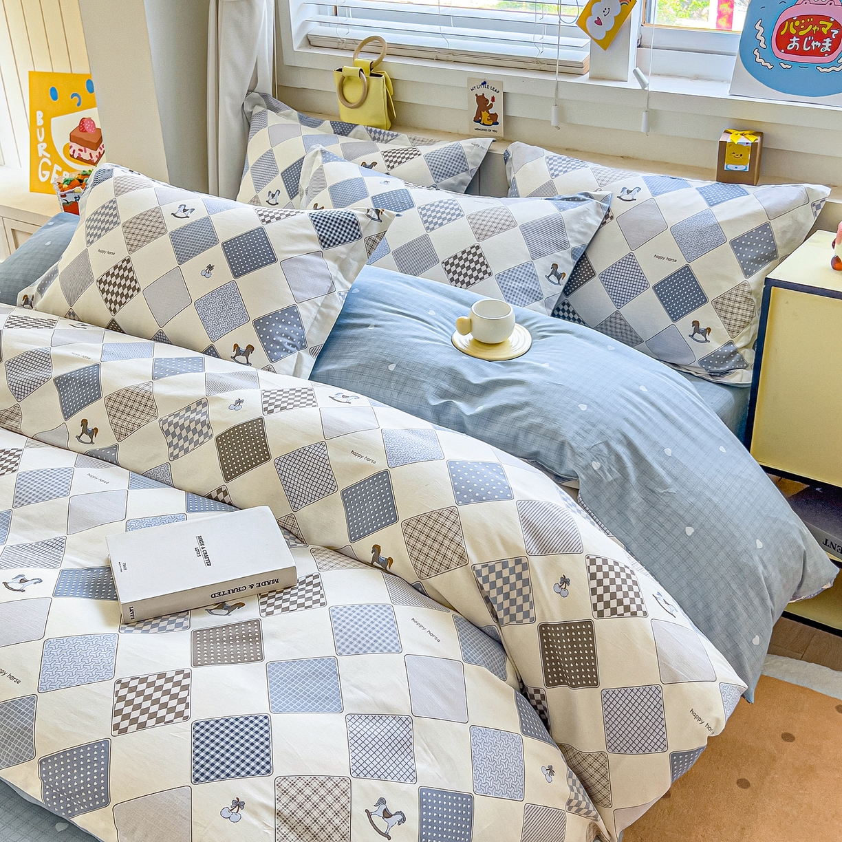 91家纺网 家纺一手货源 找家纺 琪琪阁家纺 2026新款加厚全棉纯棉四件套 木马小诗