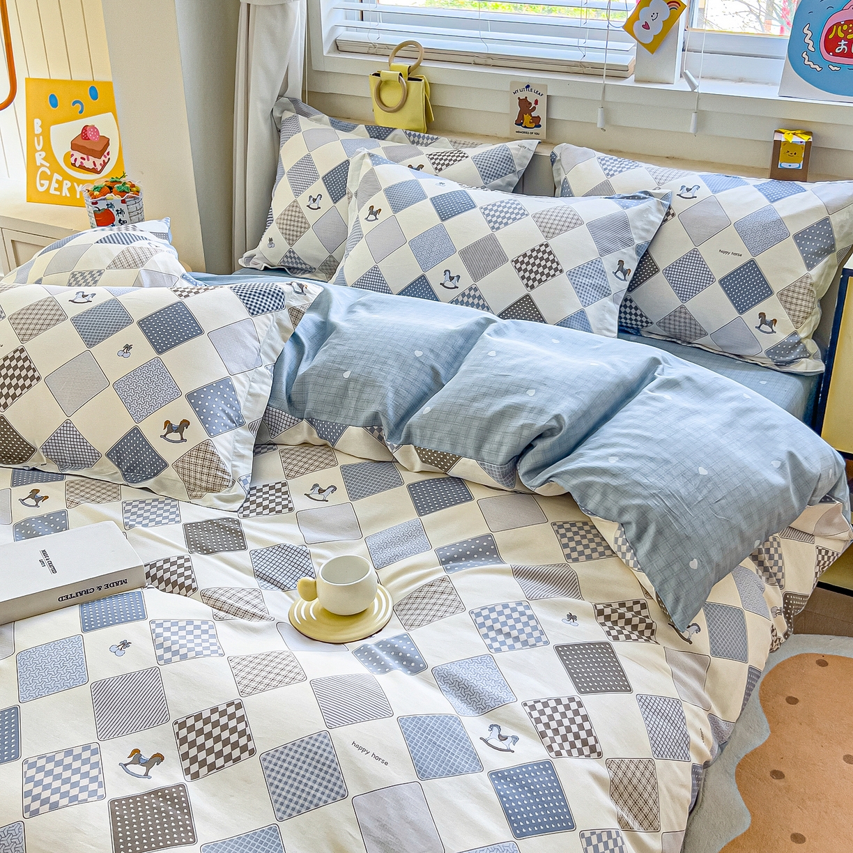 91家纺网 家纺一手货源 找家纺 琪琪阁家纺 2026新款加厚全棉纯棉四件套 木马小诗