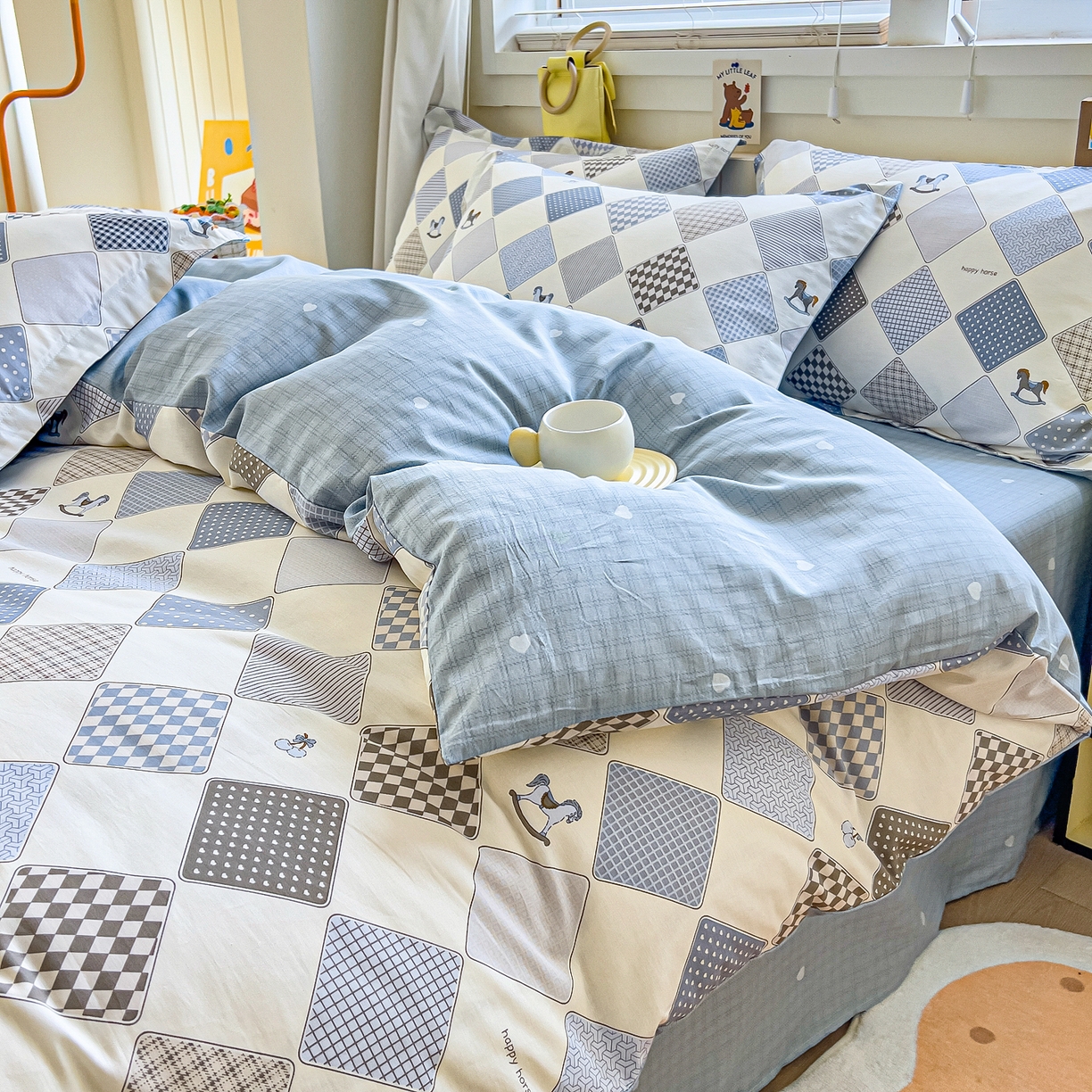 91家纺网 家纺一手货源 找家纺 琪琪阁家纺 2026新款加厚全棉纯棉四件套 木马小诗