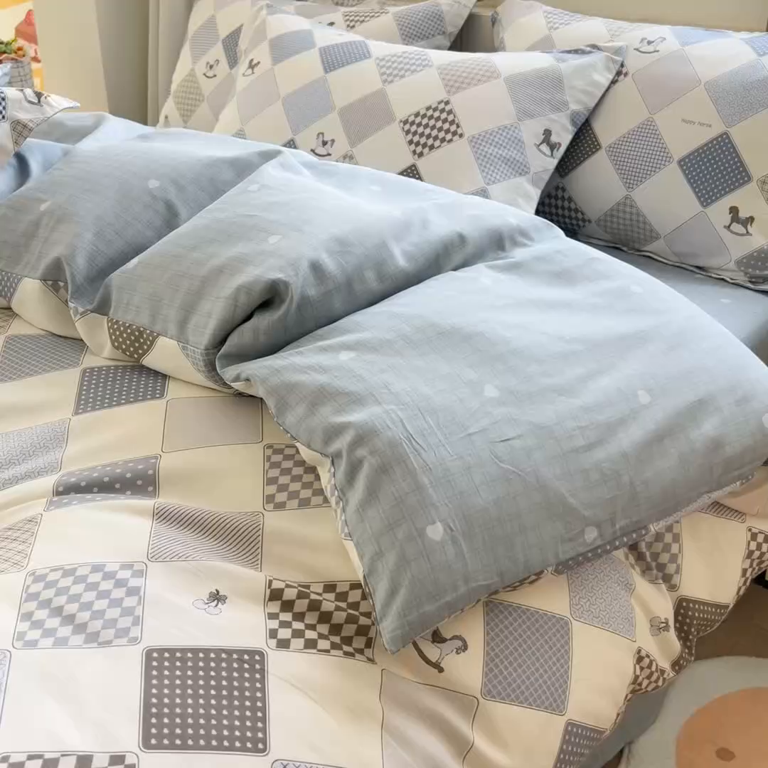 91家纺网 家纺一手货源 找家纺 琪琪阁家纺 2026新款加厚全棉纯棉四件套 木马小诗