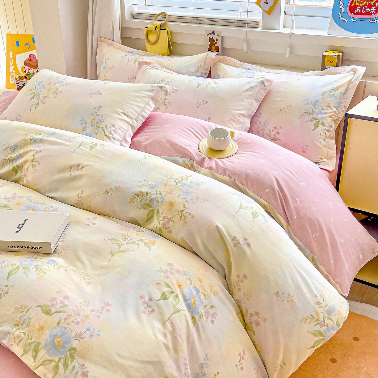 91家纺网 家纺一手货源 找家纺 琪琪阁家纺 2026新款加厚全棉纯棉四件套 琪花瑶草