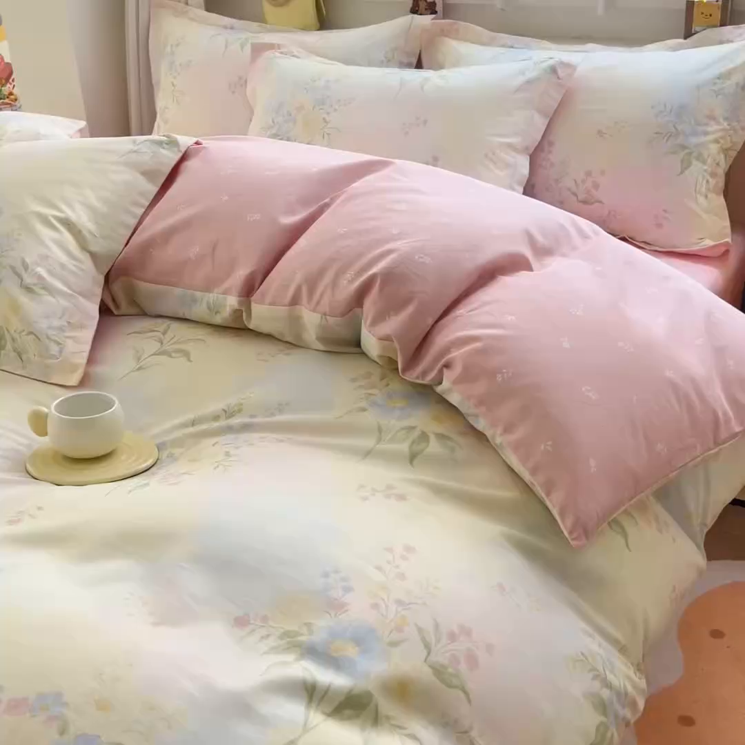 91家纺网 家纺一手货源 找家纺 琪琪阁家纺 2026新款加厚全棉纯棉四件套 琪花瑶草