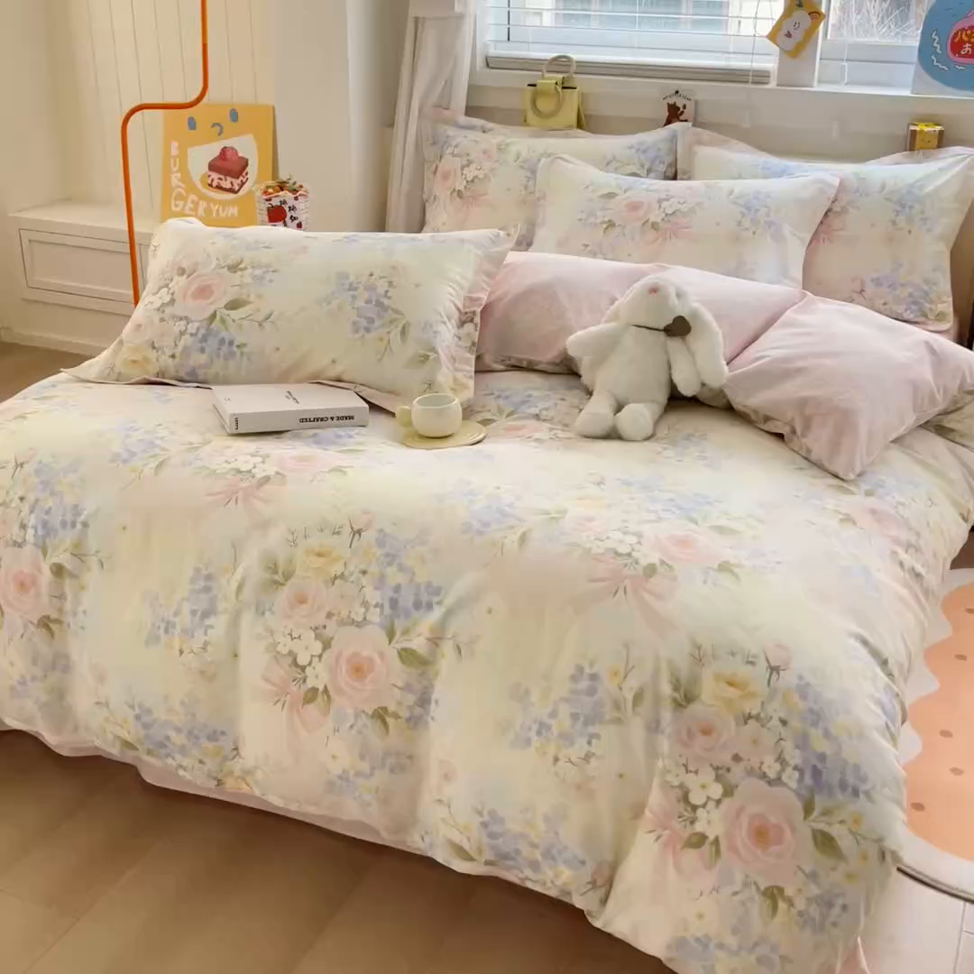 91家纺网 家纺一手货源 找家纺 琪琪阁家纺 2026新款加厚全棉纯棉四件套 水墨嫣然