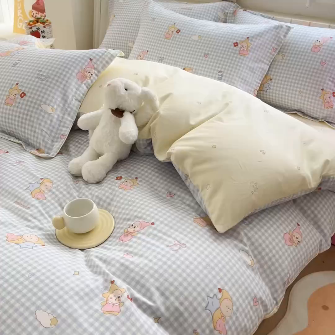 91家纺网 家纺一手货源 找家纺 琪琪阁家纺 2026新款加厚全棉纯棉四件套 甜梦小精灵