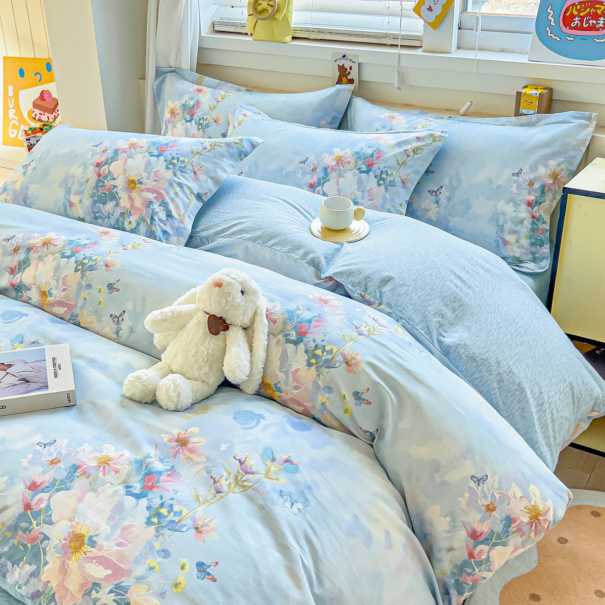 91家纺网 家纺一手货源 找家纺 琪琪阁家纺 2026新款加厚全棉纯棉四件套 雾里寻花