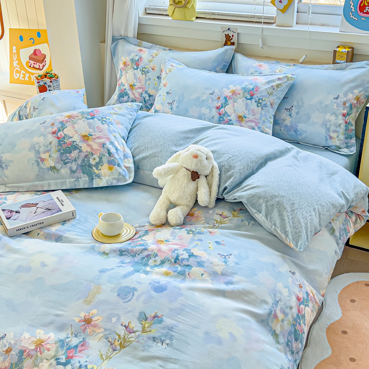 91家纺网 家纺一手货源 找家纺 琪琪阁家纺 2026新款加厚全棉纯棉四件套 雾里寻花