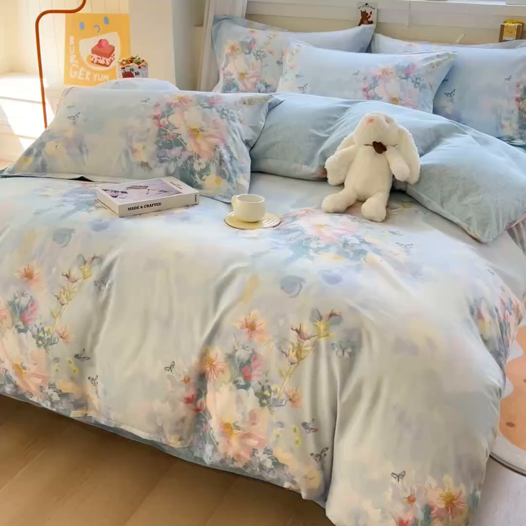 91家纺网 家纺一手货源 找家纺 琪琪阁家纺 2026新款加厚全棉纯棉四件套 雾里寻花