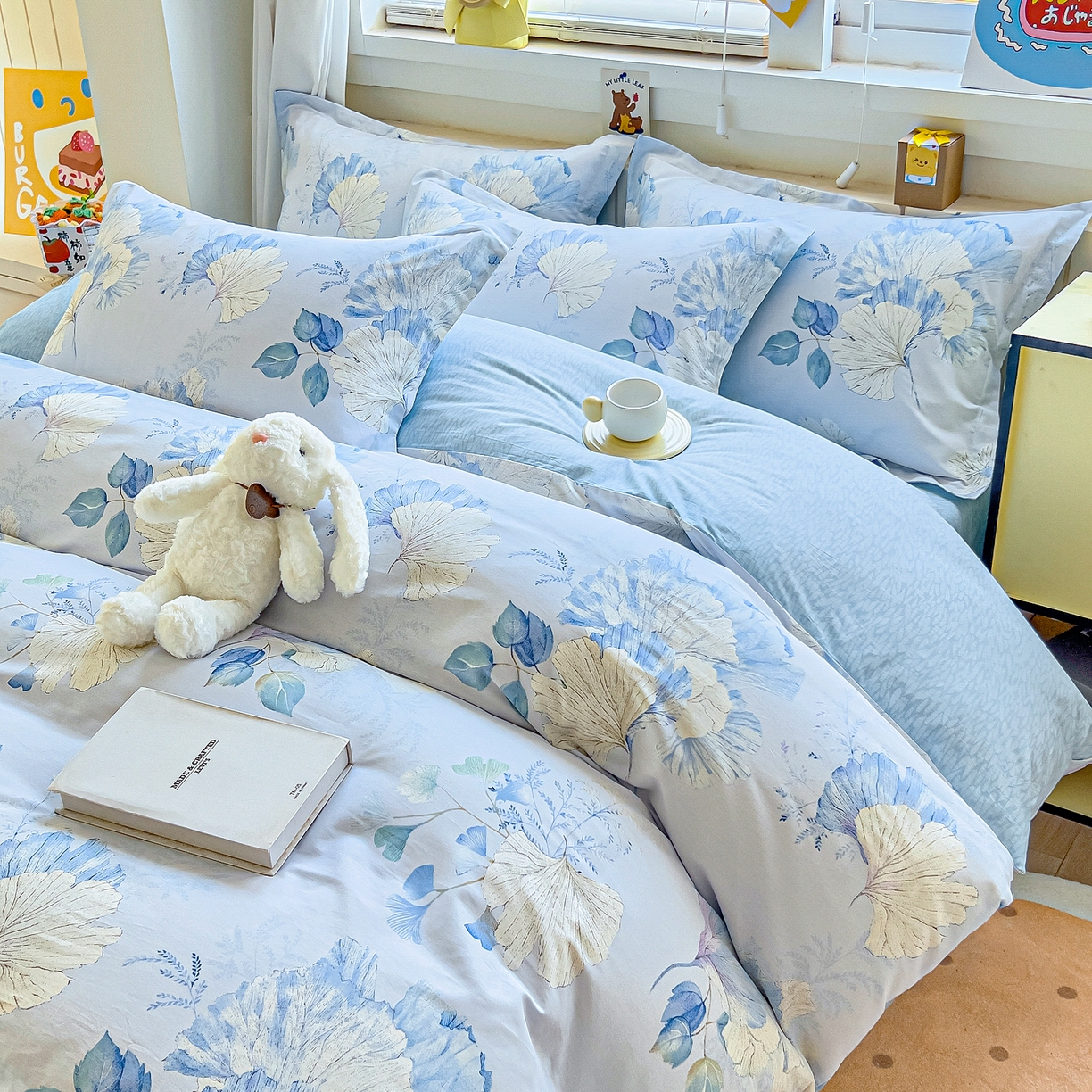 91家纺网 家纺一手货源 找家纺 琪琪阁家纺 2026新款加厚全棉纯棉四件套 银杏花语