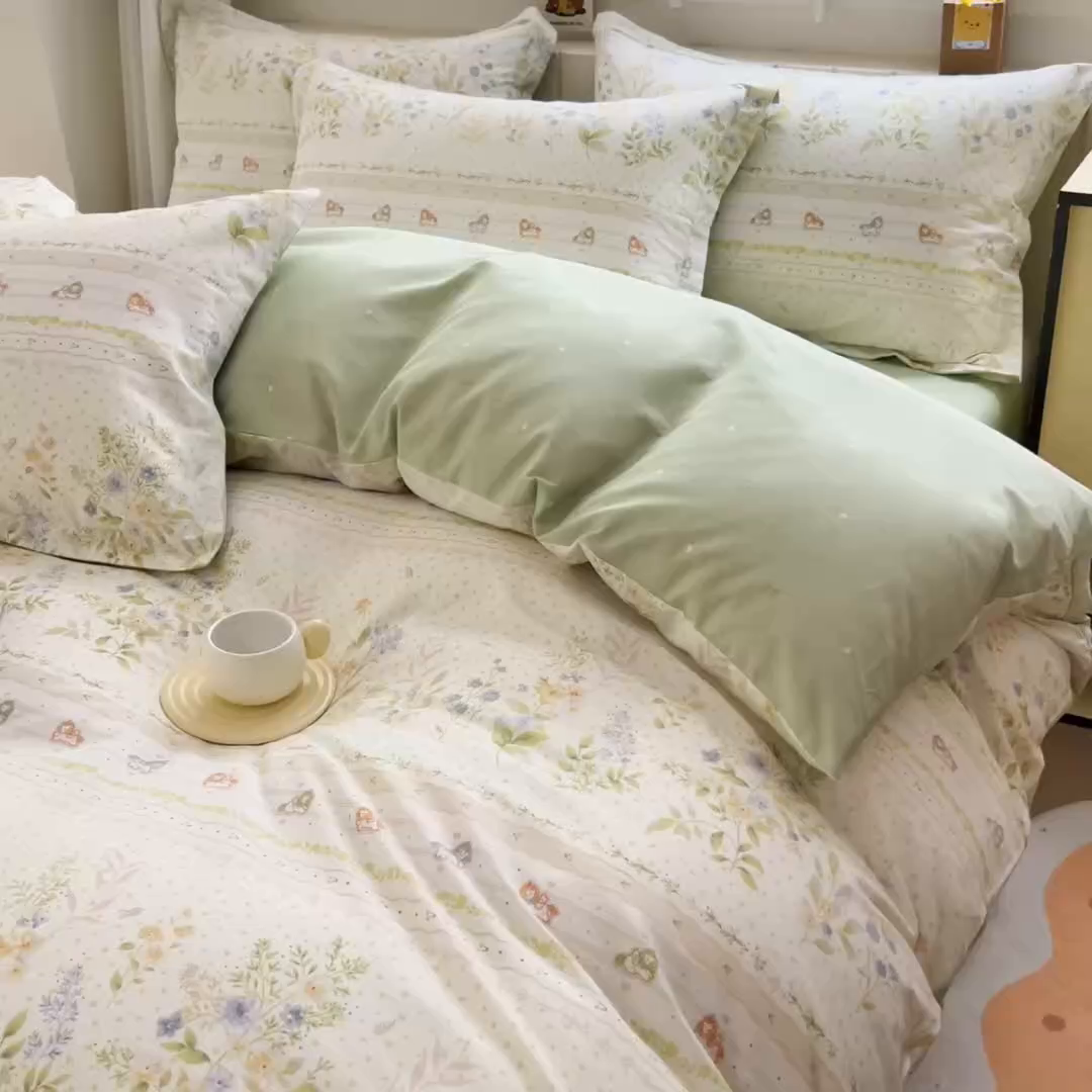 91家纺网 家纺一手货源 找家纺 琪琪阁家纺 2026新款加厚全棉纯棉四件套 早春的树