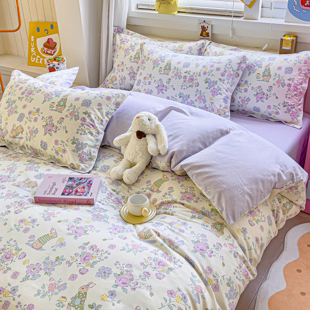 91家纺网 家纺一手货源 找家纺 琪琪阁家纺 2026新款加厚全棉纯棉四件套 醉花兔